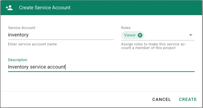 Inventory Service Account